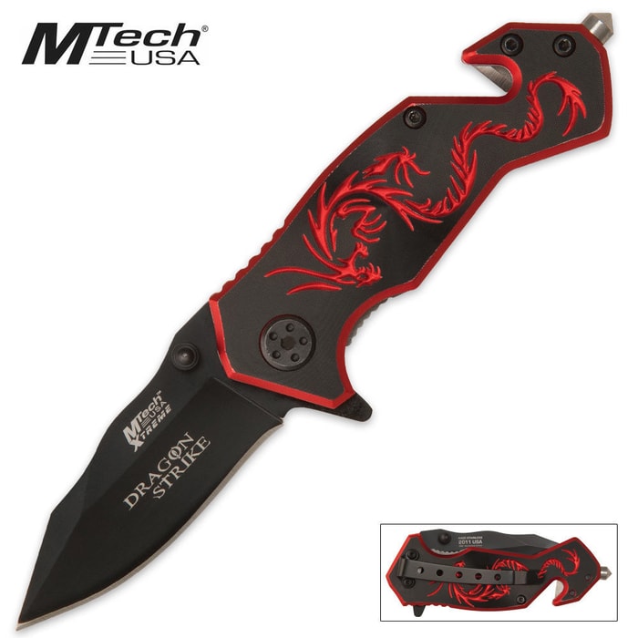M-Tech Xtreme Rescue Pocket Knife Black Dragon