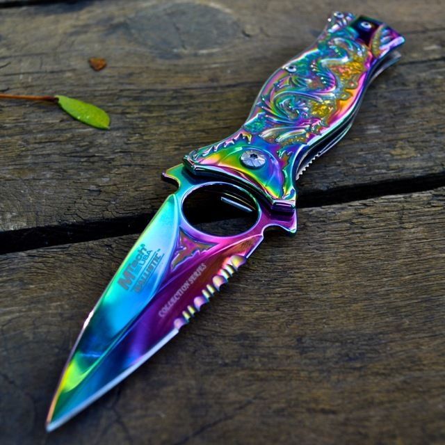 Rainbow Flame Dragon Spring-Assisted Folding Knife