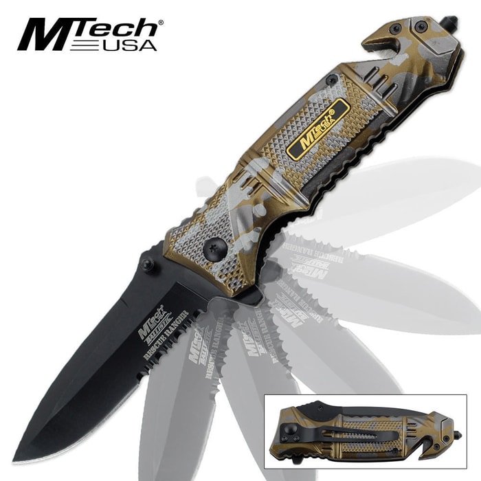 MTech Ballistic Camo Assisted Opening Folding Rescue Knife