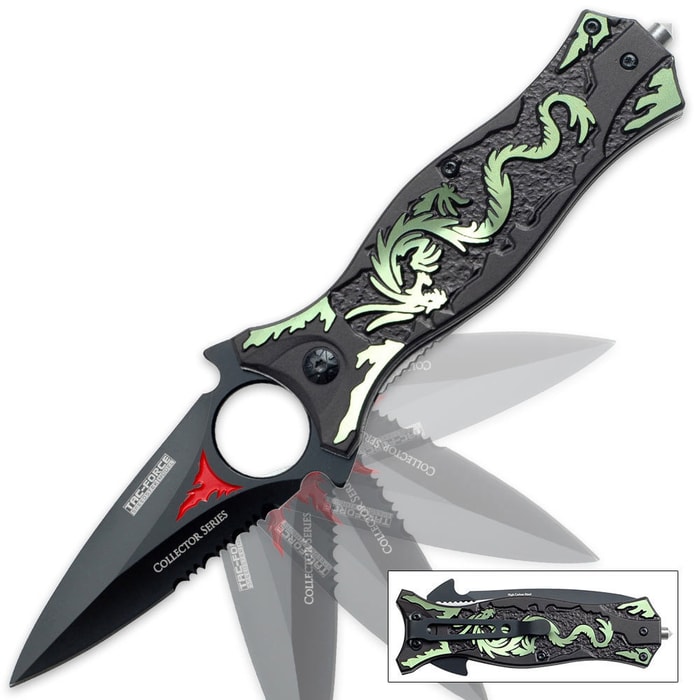 Dragons Tooth Dagger Assisted Opening Folding Pocket Knife Green