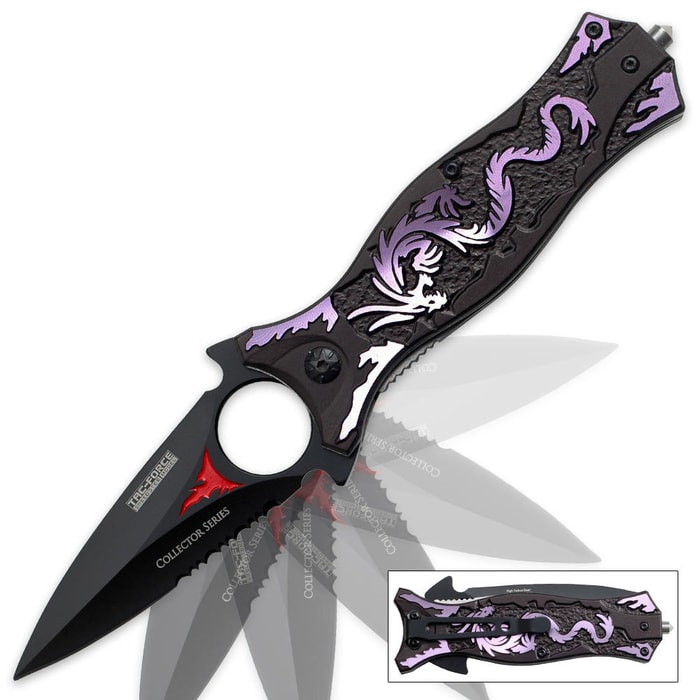 Dragons Tooth Dagger Assisted Opening Folding Pocket Knife Purple