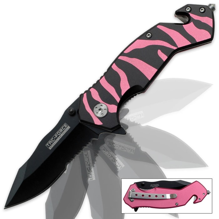 Tac-Force Pink Zebra Print Assisted Opening Folding Rescue Knife