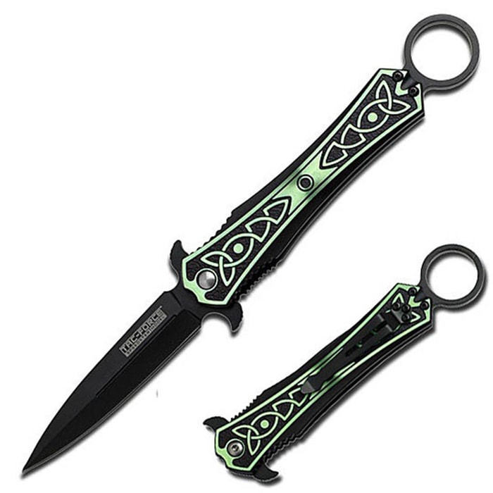 Celtic Knot Work Spring Assisted Folding Dagger Knife