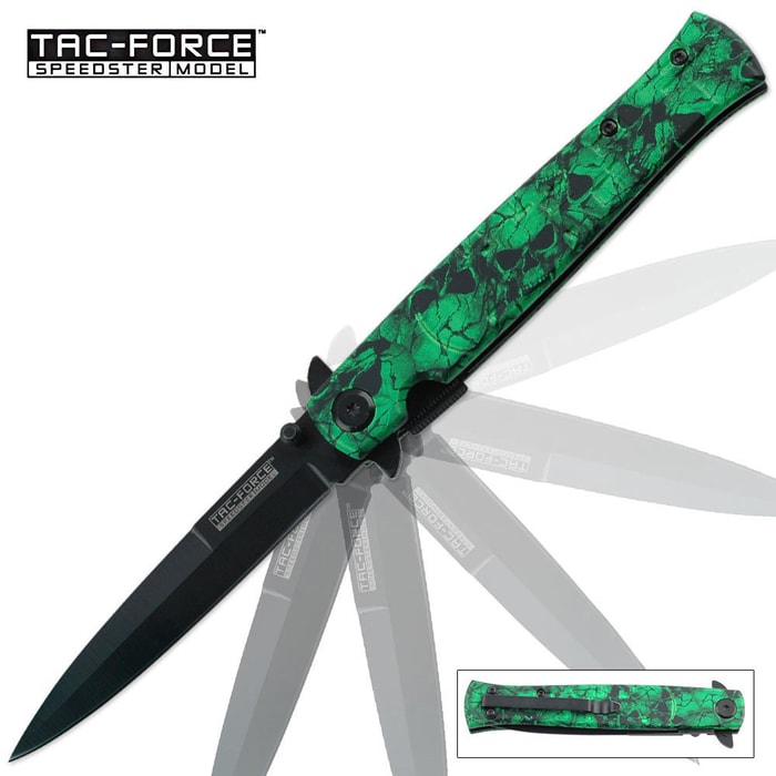 Tac Force Green Skull Folding Pocket Knife