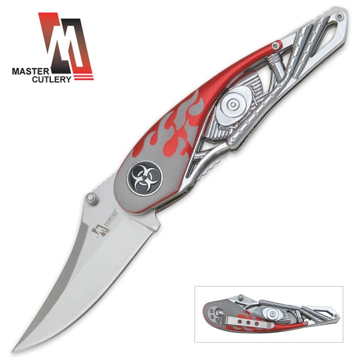 Red Motorcycle Folding Knife