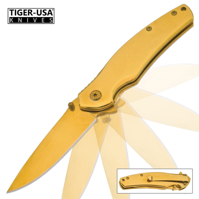 Tiger USA AgNu Trigger Assisted Gold Drop Point Folding Knife