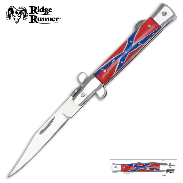 Ridge Runner Stiletto Rebel Flag Folding Knife