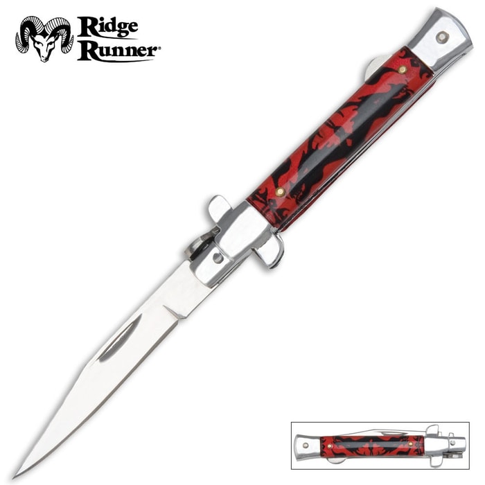 Ridge Runner Stiletto Red Dragon Folding Knife