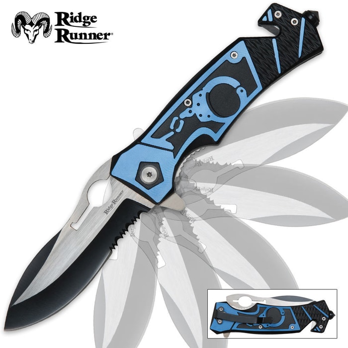 Ridge Runner Blue Handcuff Design Folding Knife