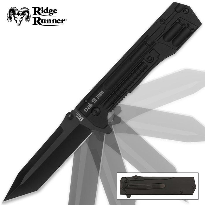 Ridge Runner Black Gun Folding Pocket Knife