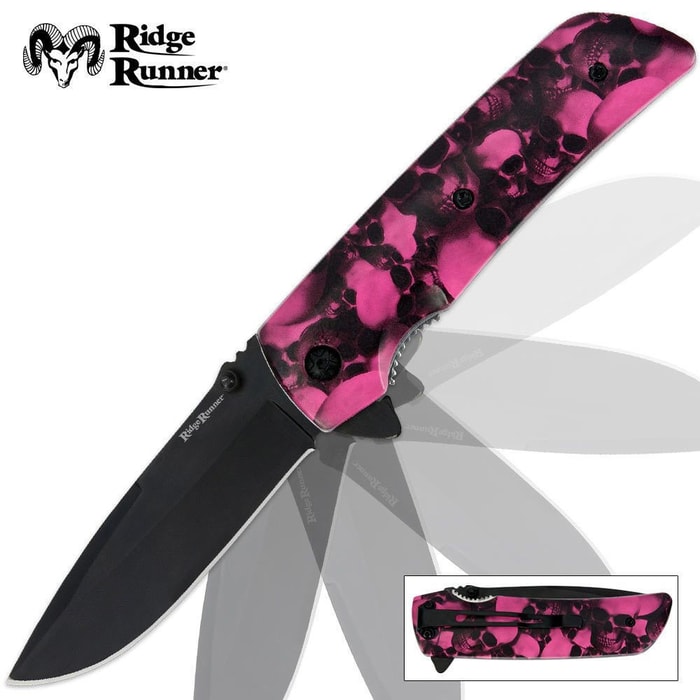 Ridge Runner Skull Camo Pocket Knife Pink