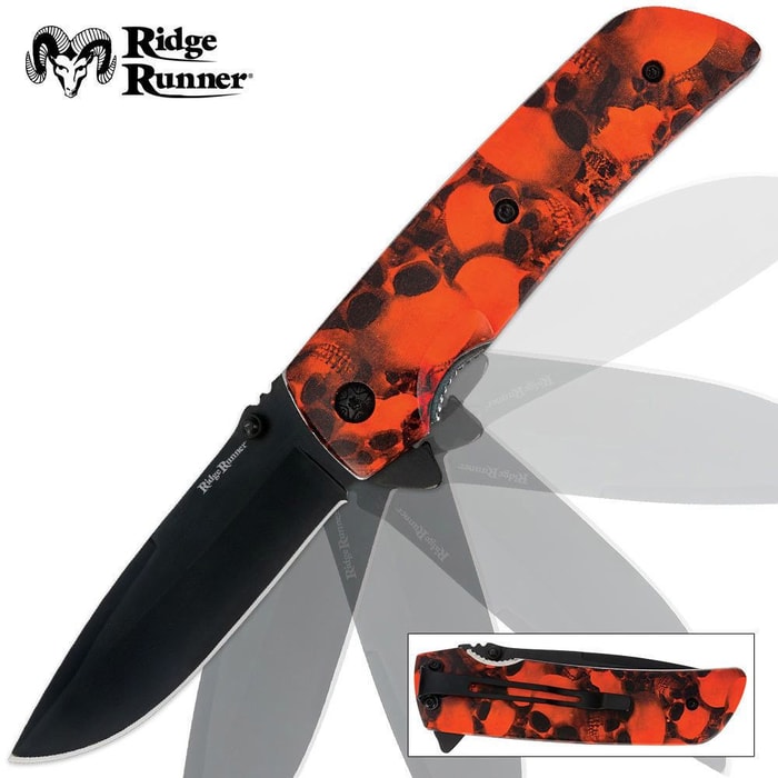 Ridge Runner Skull Camo Folder Orange