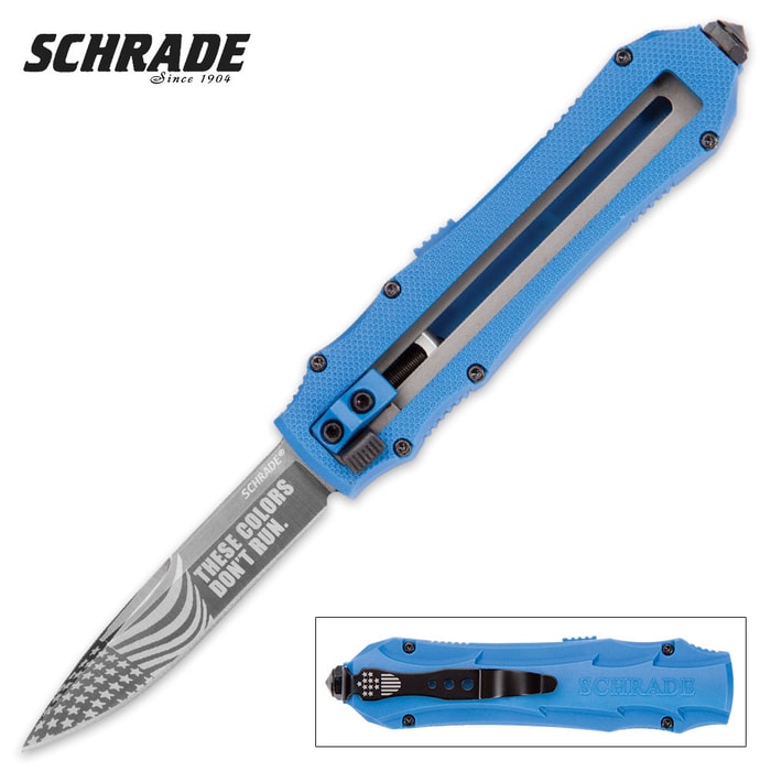 Schrade OTF Special Blue "These Colors Don't Run" Assisted Opening Pocket Knife