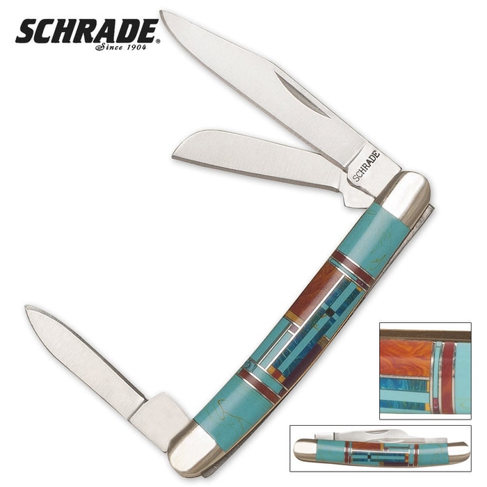 Schrade Turquoise 3 Blade Folding Knife