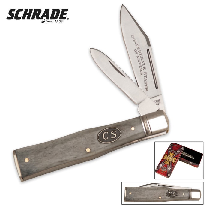 Schrade Gray Bone Civil War Anniversary Pillbuster Folding Knife