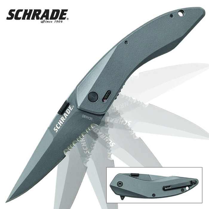 Schrade Land Shark MAGIC Assisted Opening Folding Pocket Knife Serrated