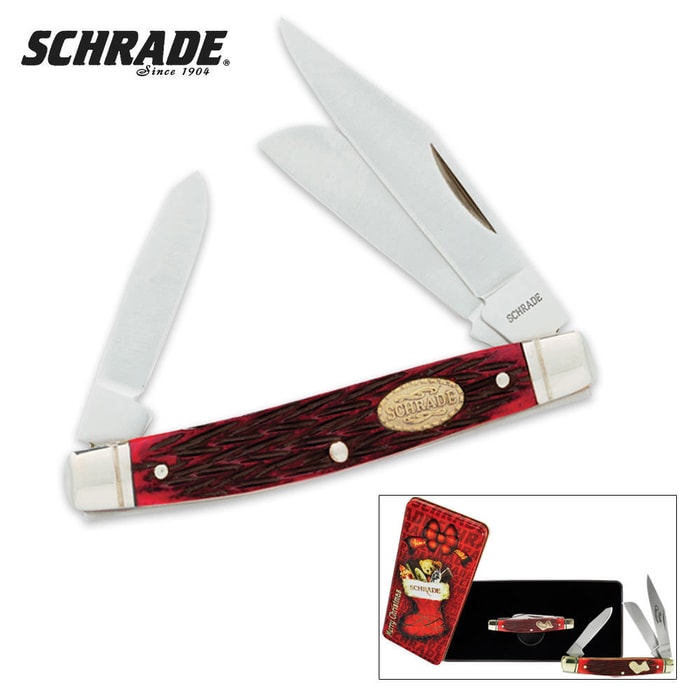 Schrade Red Pick Bone Stockman 34RPB Folding Knife
