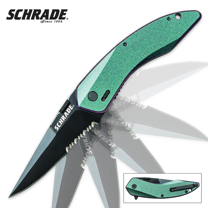 Schrade Land Shark MAGIC Assisted Opening Folding Pocket Knife Serrated Blue