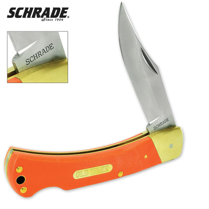 Schrade Hunter Orange Delrin Golden Bear Folding Knife