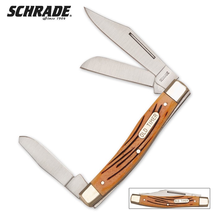 Schrade 8BR Old Timer Senior Stockman Brown Bone Folding Knife