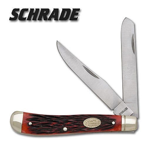 Schrade Gunstock Trapper Red Pick Bone Folding Knife