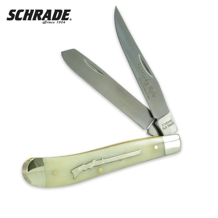 Schrade Old Timer Gunstock White Bone Trapper Folding Knife