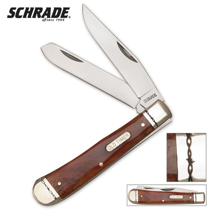 Schrade Old Timer Large Barbwire Trapper Pocket Knife Honey Pocket Knife