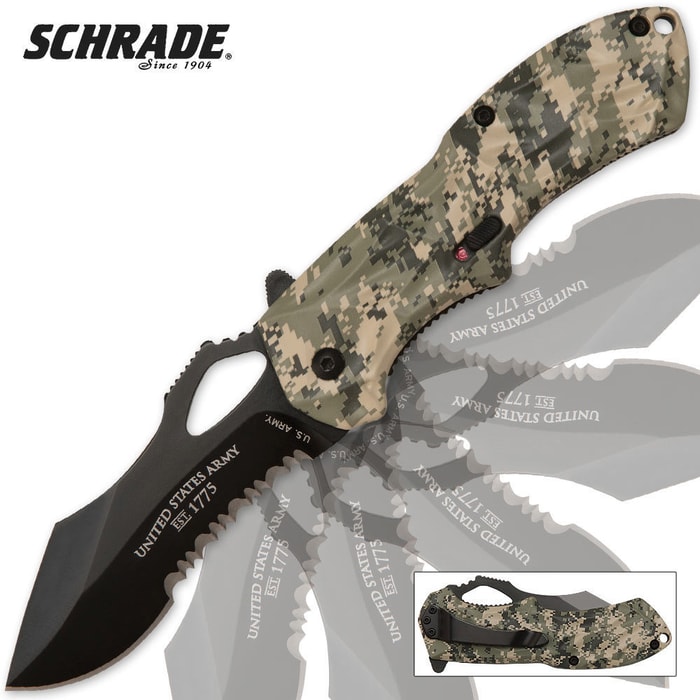 Schrade U.S. Army Digital Camo Tactical Folding Knife Serrated