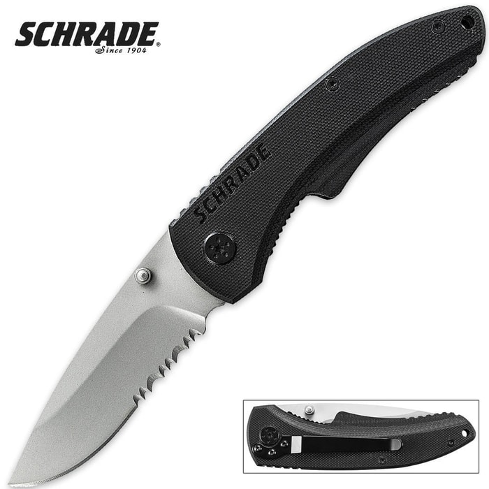 Schrade Liner Lock G-10 Serrated Drop Point Knife Large