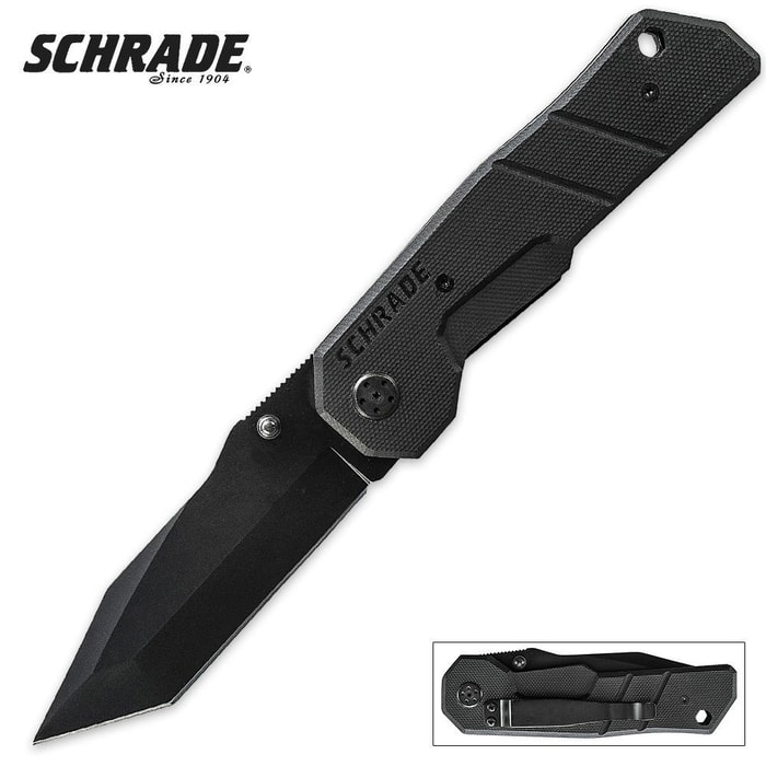 Schrade Liner Lock G-10 Tanto Black Knife Plain