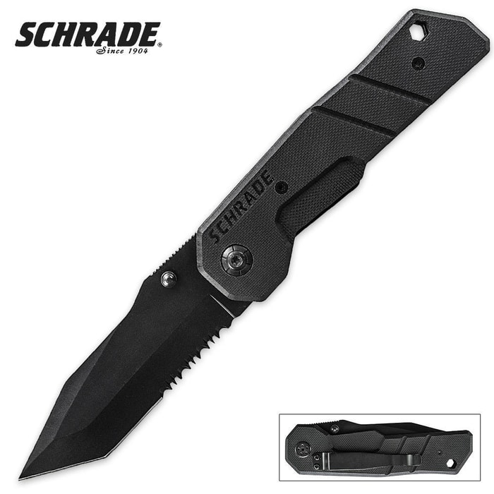 Schrade Liner Lock G-10 Tanto Knife Black Serrated