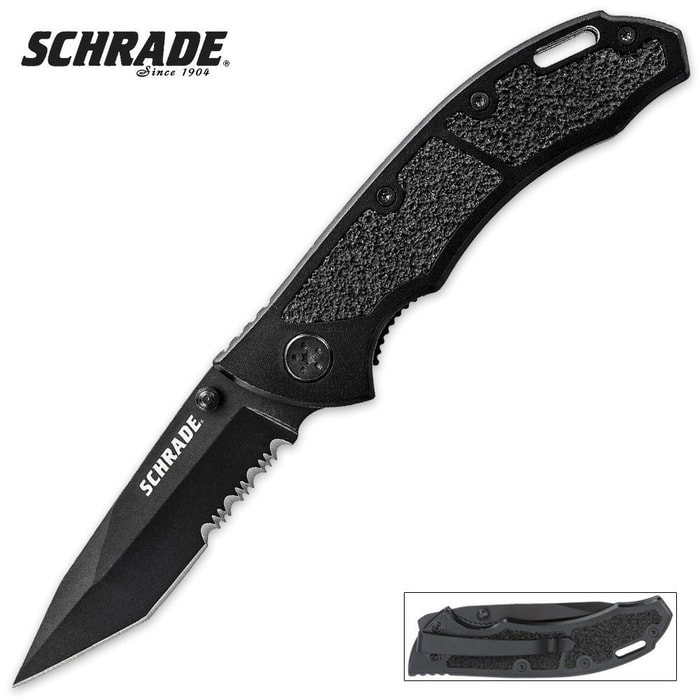 Schrade Liner Lock Tanto Knife Black Serrated