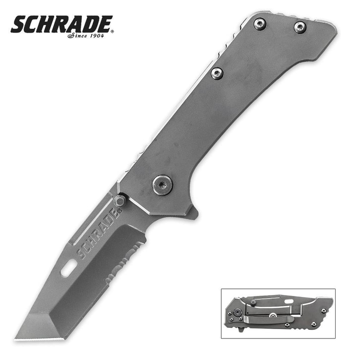 Schrade Frame Lock Tanto Pocket Knife Serrated