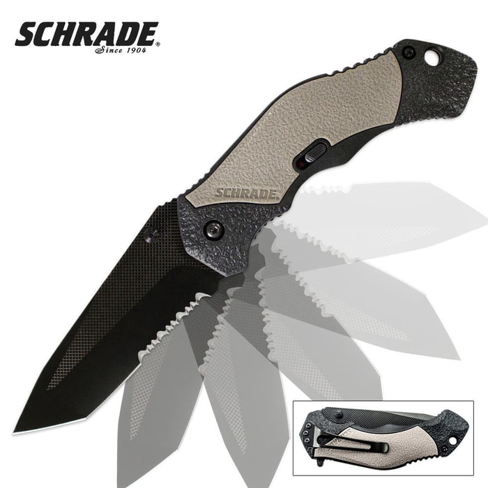 Schrade MAGIC Assisted Open Liner Lock Serrated Tanto Knife Grey