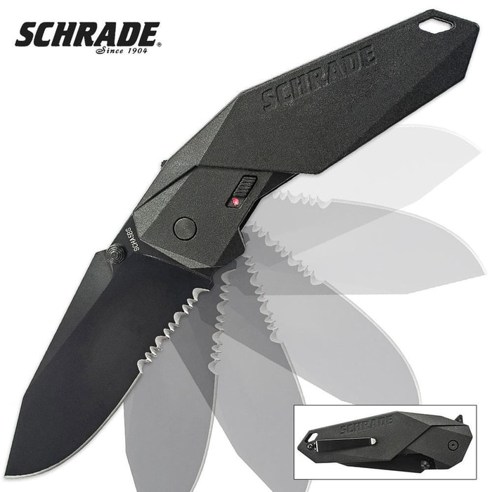 Schrade MAGIC Assisted Open Clip Point Serrated Blade Black