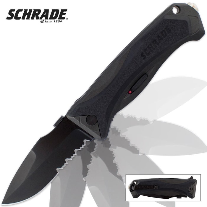 Schrade MAGIC Assisted Open Drop Point Serrated Knife Black