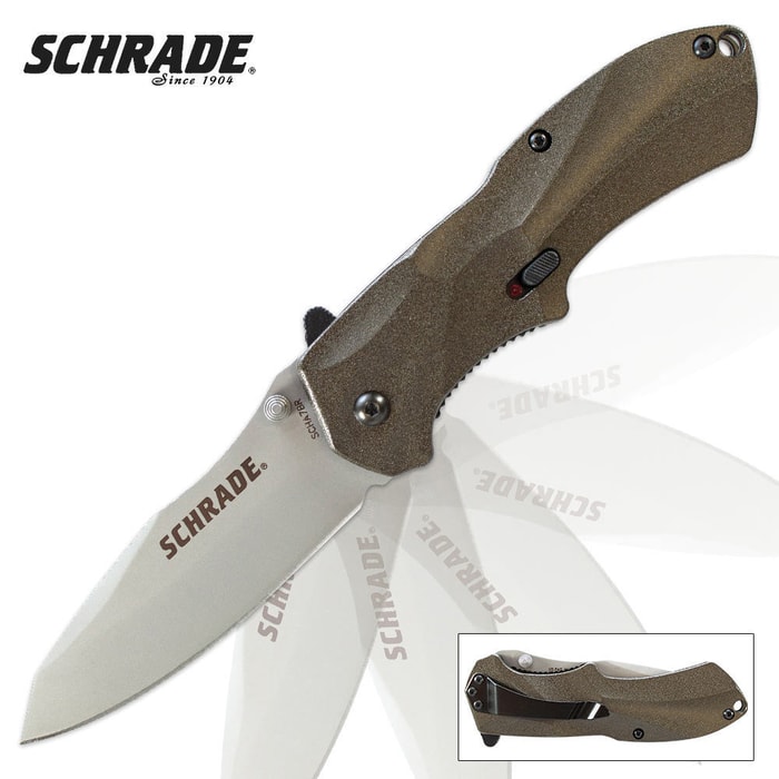 Schrade MAGIC Assisted Open Liner Lock Clip Point Pocket Knife Brown