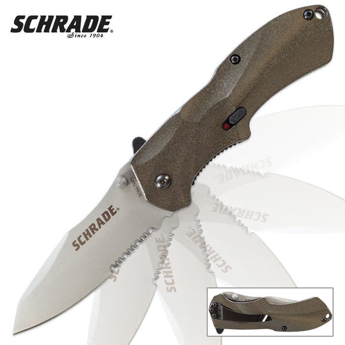 Schrade MAGIC Assisted Open Brown Serrated Clip Point Folding Pocket Knife