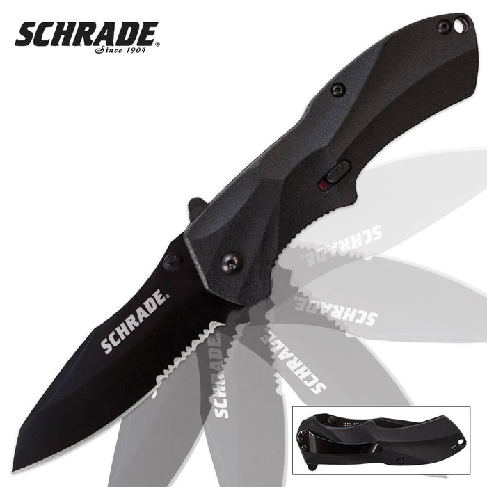 Schrade MAGIC Assisted Open Liner Lock Serrated Clip Point Black Pocket Knife