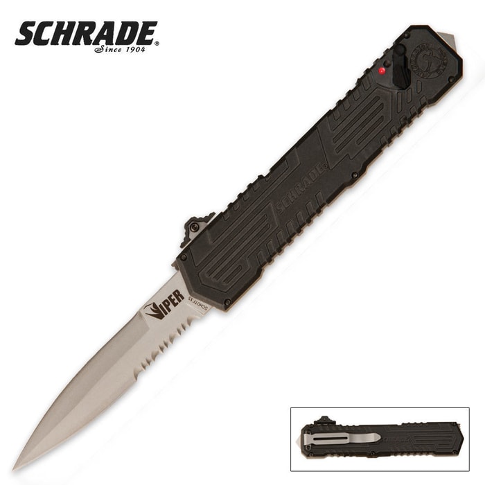 Schrade OTF Assisted Opening Viper Pocket Knife Satin Serrated