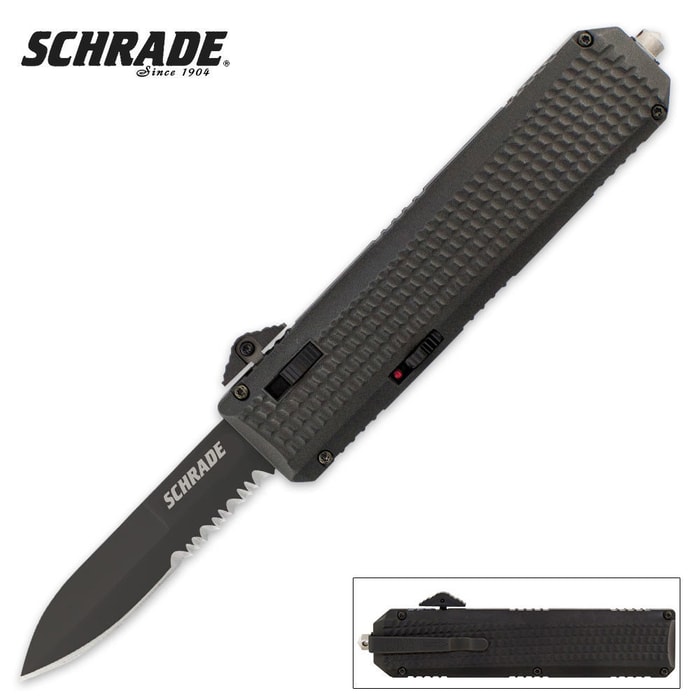 Schrade Out The Front Assisted Open Serrated Spear Knife
