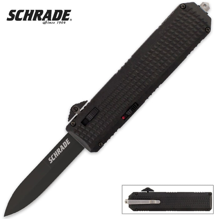 Schrade Out The Front Assisted Open Spear Point Pocket Knife Black