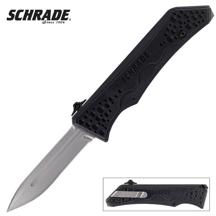 Schrade Out The Front Assisted Open Double Edge Spear Point Knife