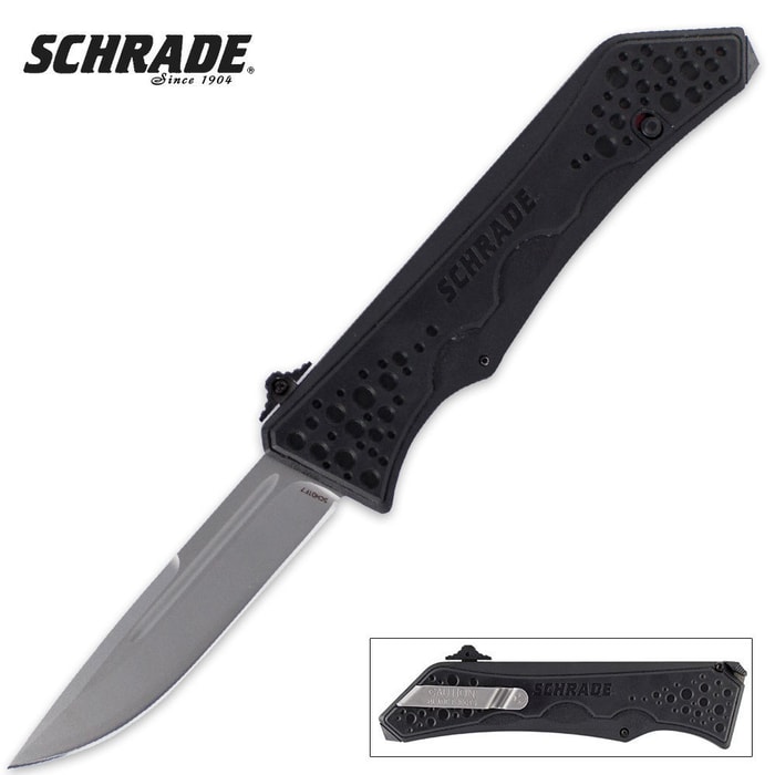 Schrade Out The Front Assisted Open Drop Point Pocket Knife