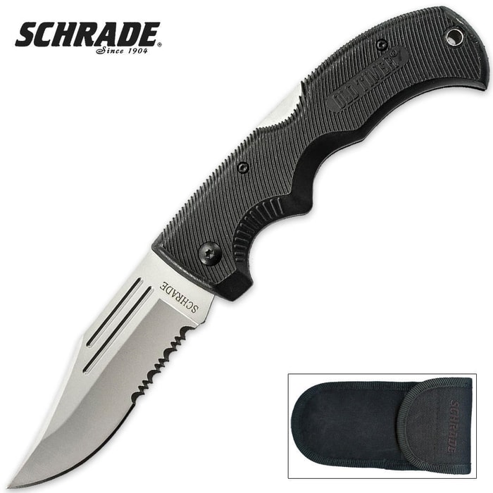 Schrade Old Timer Safe-T-Grip Serrated Clip Point Pocket Knife Large