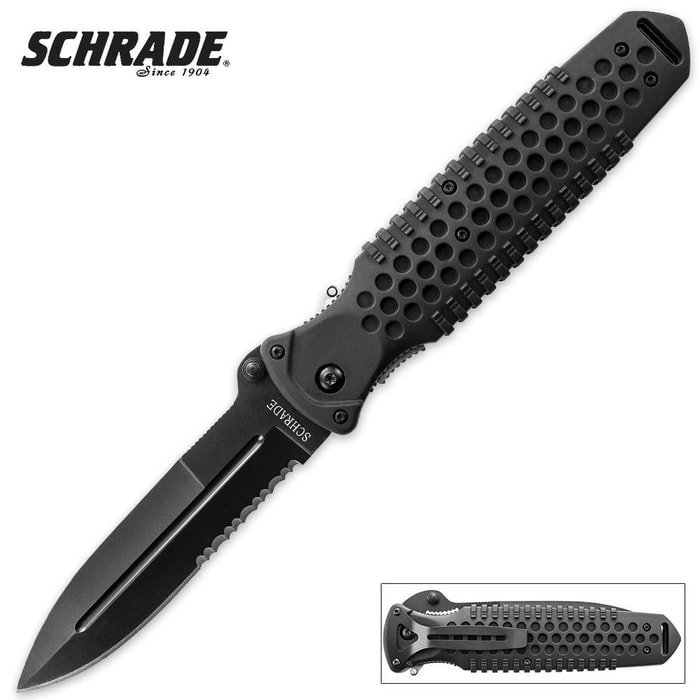 Schrade Military Liner Lock Spear Point Serrated Folding Knife