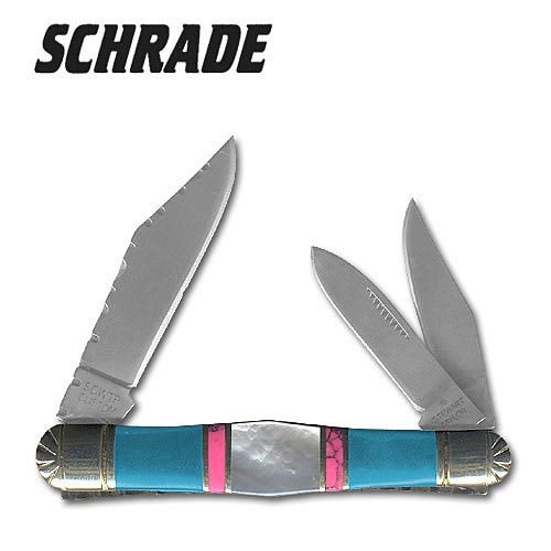 Schrade Old Timer Turquoise and Pearl Whittler Folding Knife