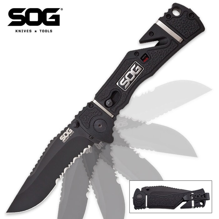 SOG Trident Elite Folding Pocket Knife Partially Serrated