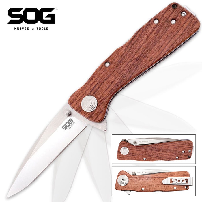 SOG Twitch Wooden Handle Assisted-Opening Pocket Knife