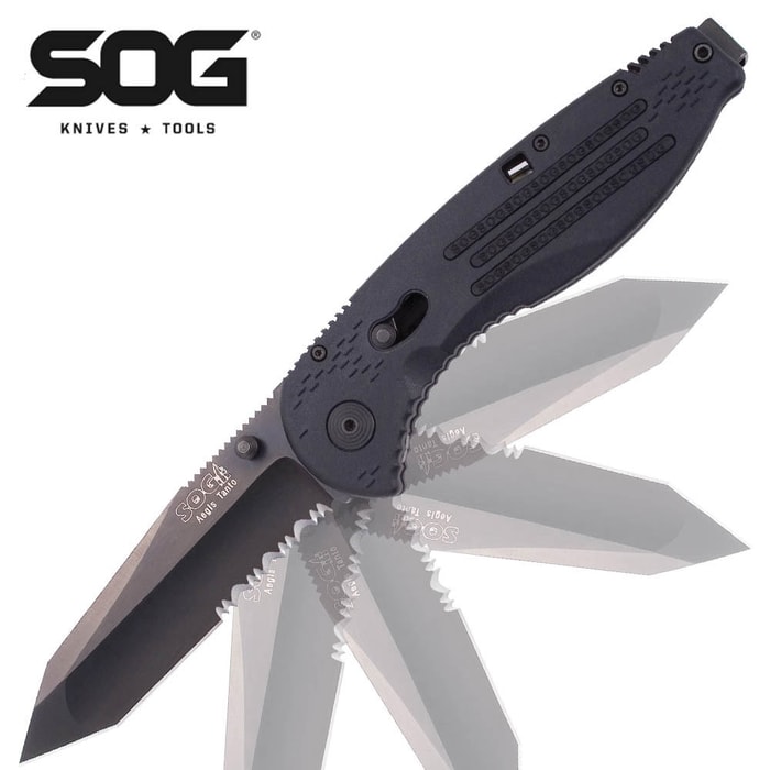SOG Aegis Tanto Serrated Black Folding Knife